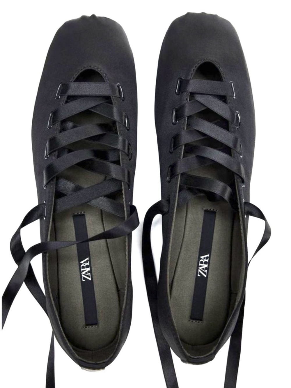 ZARA, Tied Satin Effect Fabric Ballet Flats, Laces Detail, Size 9US/40EUR - Picture 4 of 16